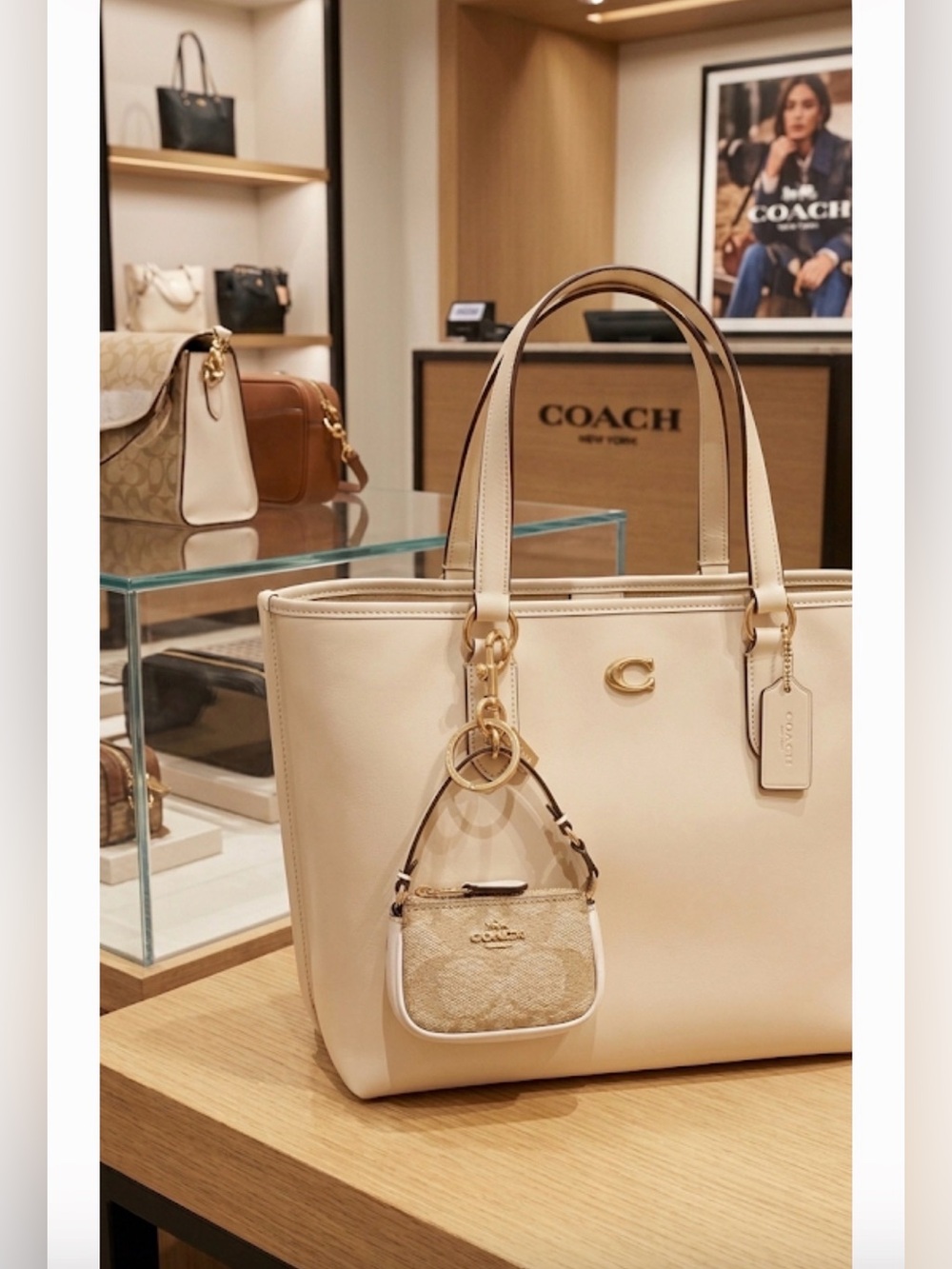 Coach Mini Lolita Bag in Beige / White Signature Keychain Gold Hardware - NWOT - Picture 12 of 12